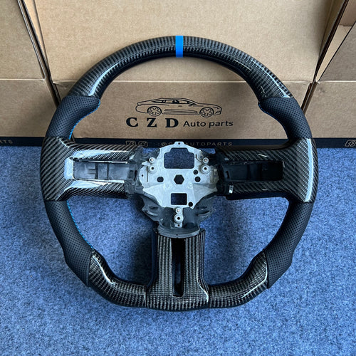 CZD autoparts for Ford Mustang 2009-2014 carbon fiber steering wheel with black perforated leather side