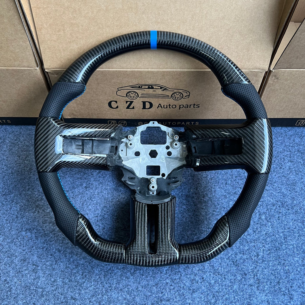 CZD autoparts for Ford Mustang 2009-2014 carbon fiber steering wheel with black perforated leather side