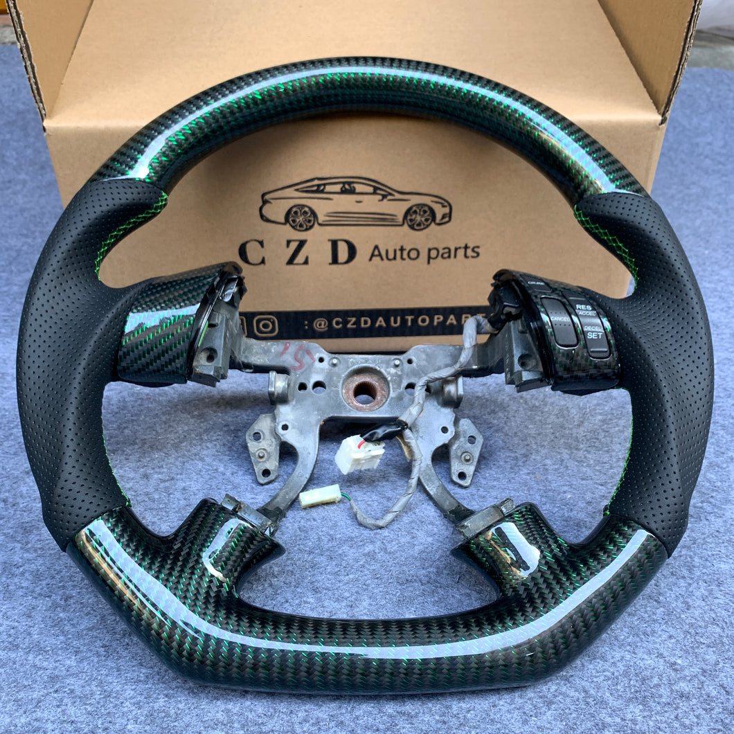 CZD autoparts forHonda 7th gen Accord Sedan TESTED LX 2003-2007 carbon fiber steering wheel with green wire carbon fiber