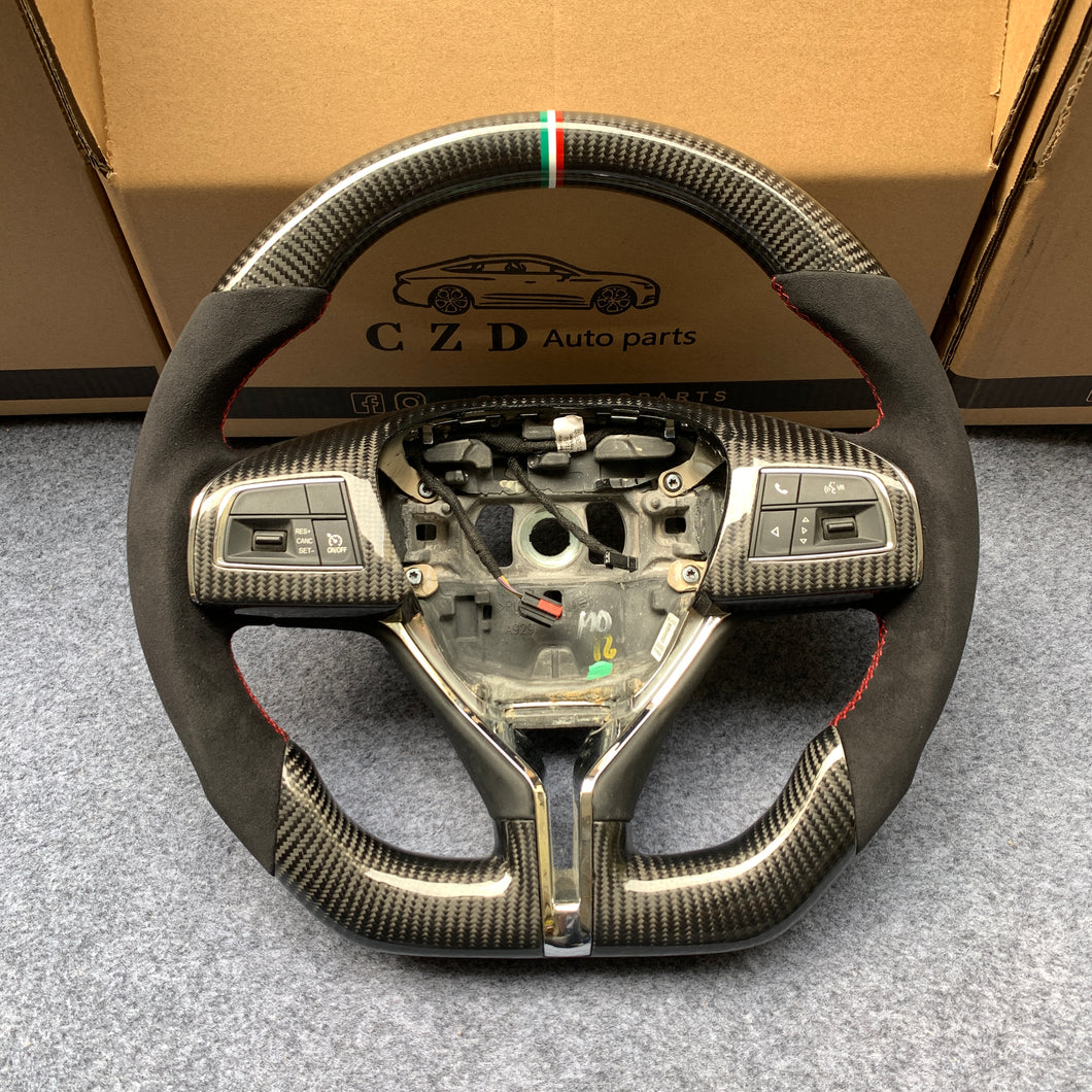 CZD auto parts carbon fiber steering wheel for Maserati Ghibli M157 2014-2019 with red stitching