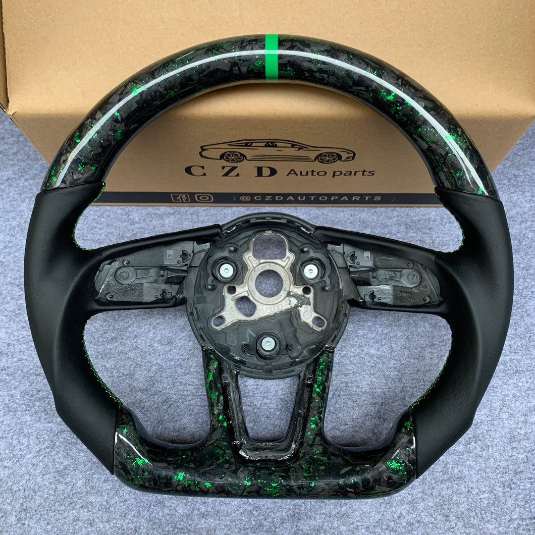 CZD auto parts carbon fiber steering wheel for Audi A1 (8X) Sportback with green stripe
