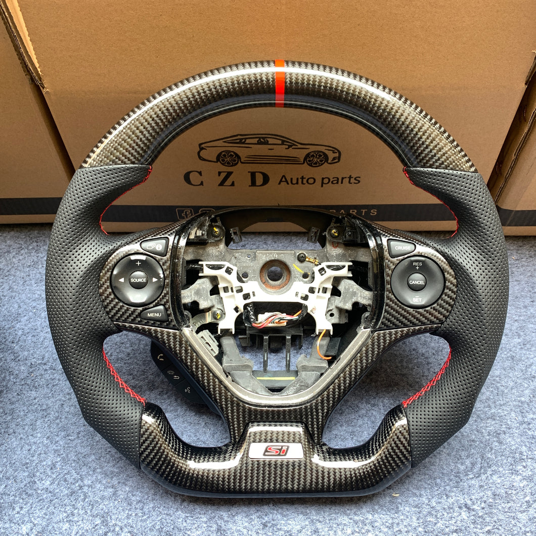 czd auto parts carbon fiber steering wheel for Honda 9th gen Civic/SI 2012-2015 with red stripe