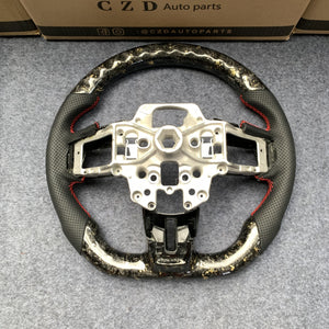 CZD Autoparts For Ford Mustang 2015-2017 carbon fiber steering wheel gloss forged carbon fiber with golden flakes trim