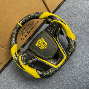 CZD auto parts carbon fiber steering wheel for Chevrolet 5th gen Camaro 2010-2015 with gloss yellow flakes forge carbon fiber