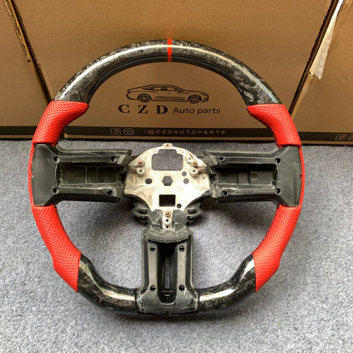 CZD autoparts for  Ford Mustang 2009-2014  carbon fiber steering wheel with red perforated leather side
