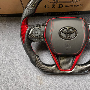 czd auto parts carbon fiber steering wheel for Toyota 8th gen Camry se xse le xle 2018-2022 with black perforated leather