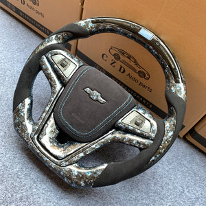 CZD auto parts carbon fiber steering wheel for Chevrolet 5th gen Camaro 2010-2015 with blue flakes forge carbon fiber