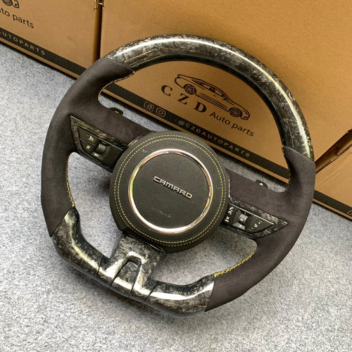 CZD auto parts carbon fiber steering wheel for camaro 2010-2011 with black smooth leather airbag cover