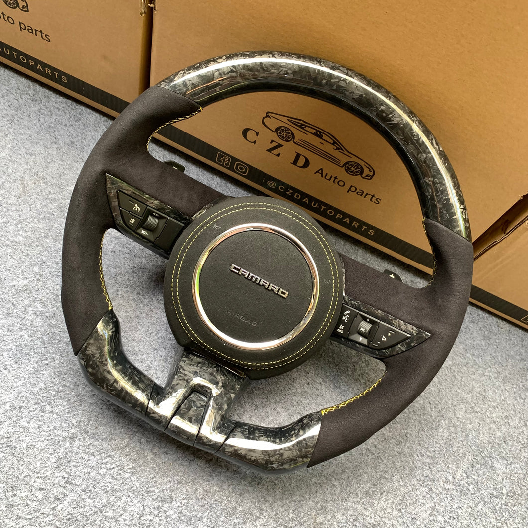 CZD auto parts carbon fiber steering wheel for camaro 2010-2011 with black smooth leather airbag cover