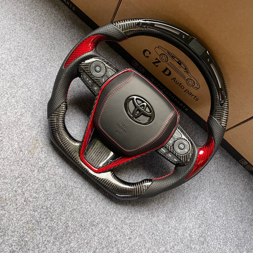 CZD autoparts for Toyota 8th gen Camry se xse le xle 2018-2022/ Avalon 2018-2022 carbon fiber steering wheel with LED in the top