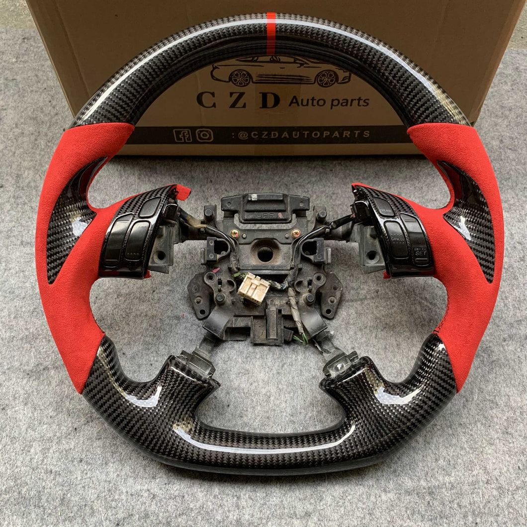 CZD autoparts for Honda  7th gen Accord Sedan TESTED LX 2003-2007 carbon fiber steering wheel with red perforated leather side