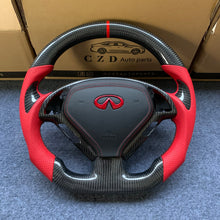 Load image into Gallery viewer, czd auto parts carbon fiber steering wheel for Infiniti G37 with red perforated leather