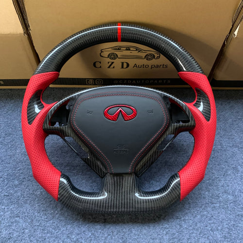 czd auto parts carbon fiber steering wheel for Infiniti G37 with red perforated leather