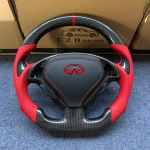 czd auto parts carbon fiber steering wheel for Infiniti G37 with red perforated leather