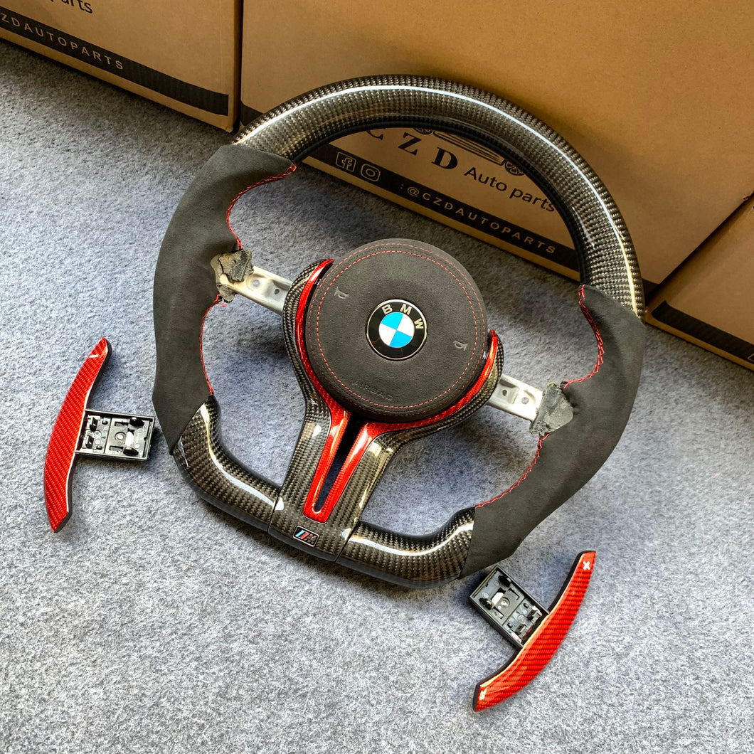 CZD Autoparts for BMW M5 F10 M6 F12 F13 carbon fiber steering wheel Black Alcantara with red stitching