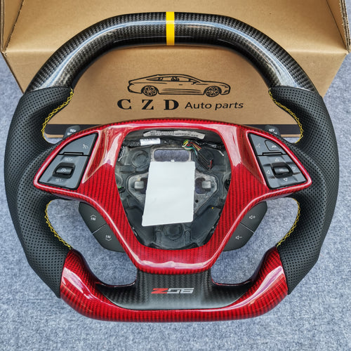 CZD auto parts carbon fiber steering wheel for Chevrolet 6th gen Camaro 2016-2020 with yellow stripe