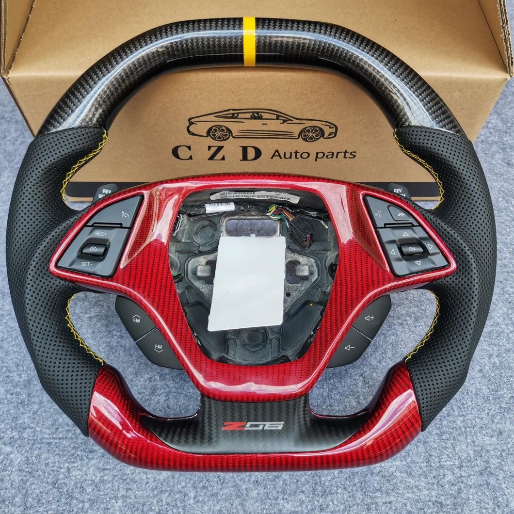CZD auto parts carbon fiber steering wheel for Chevrolet 6th gen Camaro 2016-2020 with yellow stripe