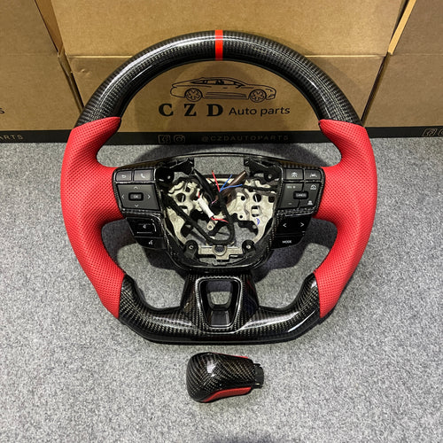 CZD Auto Parts carbon fiber steering wheel for Toyota Camry 2025 with red perforated leather