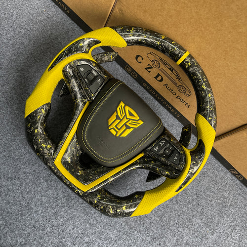 CZD auto parts carbon fiber steering wheel for Chevrolet Malibu 2011-2014 with gloss yellow flakes forge carbon fiber