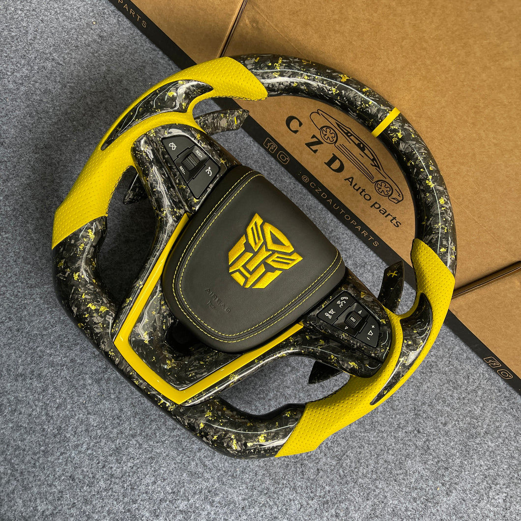CZD auto parts carbon fiber steering wheel for Chevrolet Malibu 2011-2014 with gloss yellow flakes forge carbon fiber
