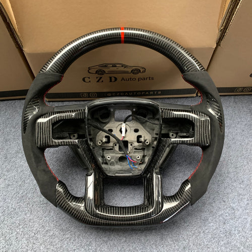 CZD Auto Parts carbon fiber steering wheel for Ford F-350 2017-2021 with red stripe