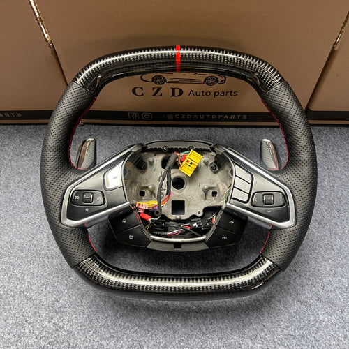 CZD autoparts for Chevrolet Corvette C8 2020+ carbon fiber steering wheel with black perforated leather side
