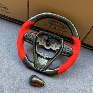 CZD Autoparts For Toyota 8th gen Camry se xse le xle 2018-2022 carbon fiber steering wheel red alcantara sides