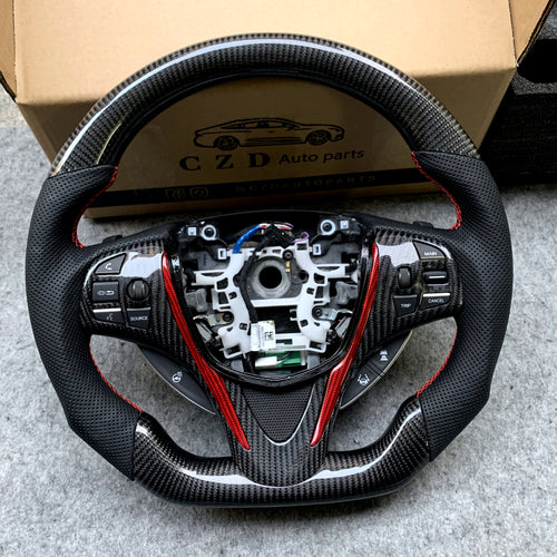 czd auto parts carbon fiber steering wheel for Acura TLX 2015-2021 with black perforated leather