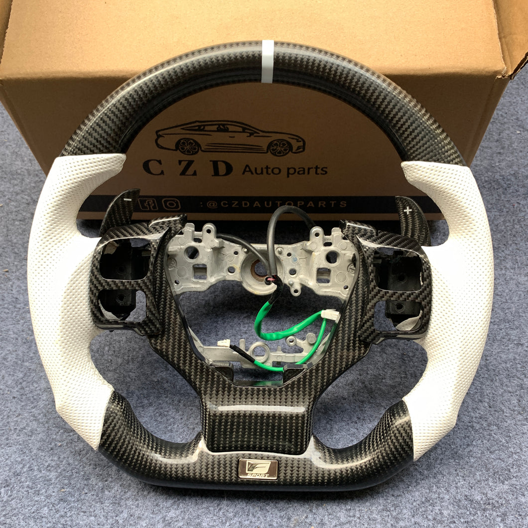 CZD auto parts carbon fiber steering wheel for Lexus CT200H 2014-2018 with white perforated leather
