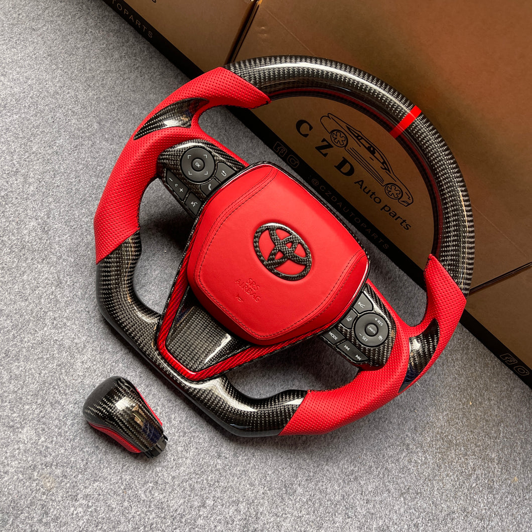 czd auto parts carbon fiber steering wheel for Toyota 8th gen Camry se xse le xle 2018-2022 with red stripe