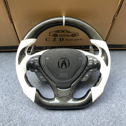 czd auto parts carbon fiber steering wheel for Acura TL/ILX with white stripe and leather