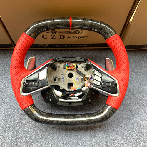 CZD auto parts carbon fiber steering wheel for Chevrolet Corvette C8 with red perforated leather