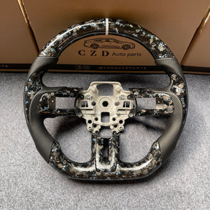 czd auto parts carbon fiber steering wheel for Ford Mustang 2018-2023 with blue and silver flakes forged carbon fiber