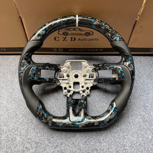 czd auto parts carbon fiber steering wheel for Ford Mustang 2018-2023 with blue flakes forged carbon fiber