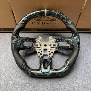 czd auto parts carbon fiber steering wheel for Ford Mustang 2018-2023 with blue flakes forged carbon fiber