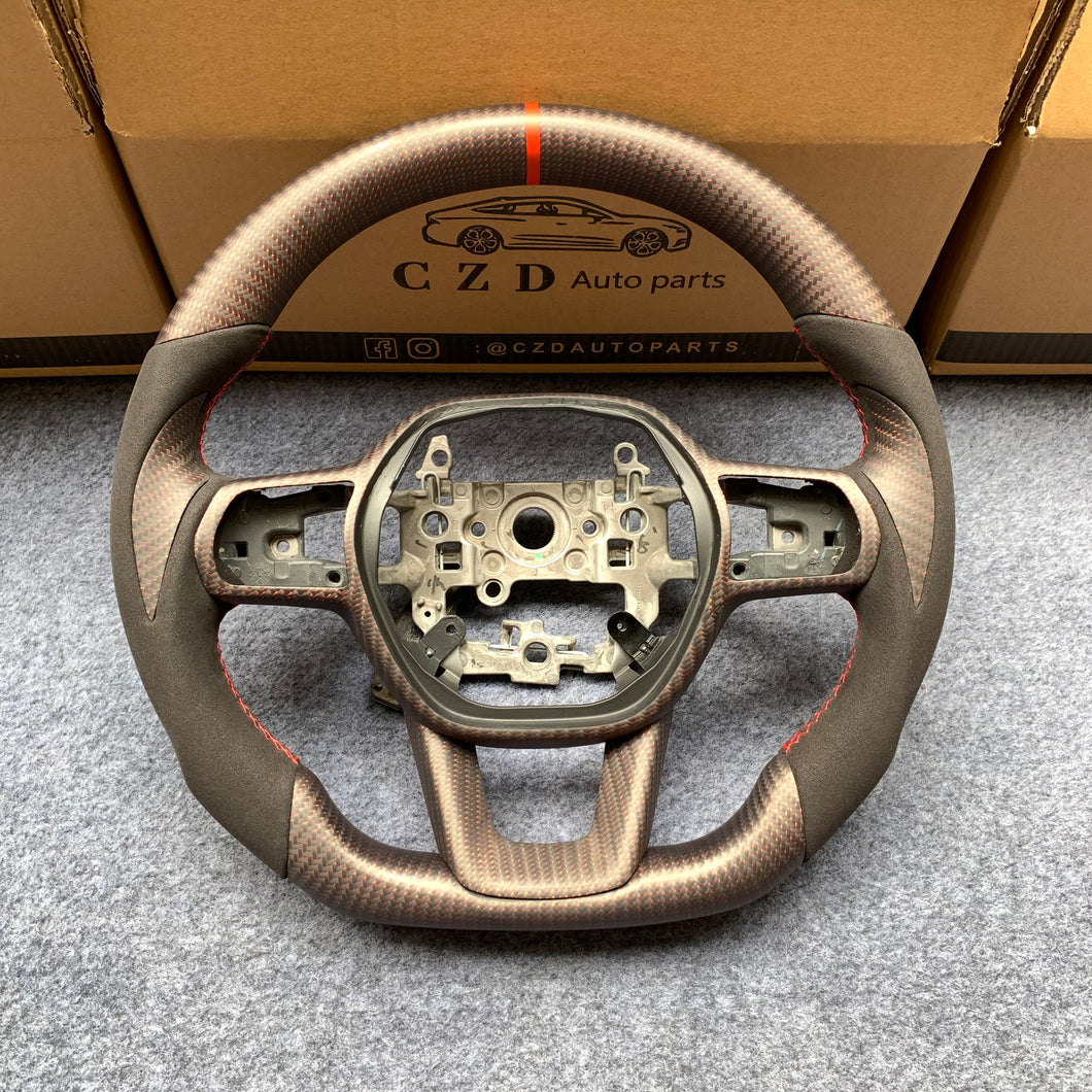 czd auto parts carbon fiber steering wheel for Honda 11th gen Civic XI 2021-2022 with matte red wire carbon fiber