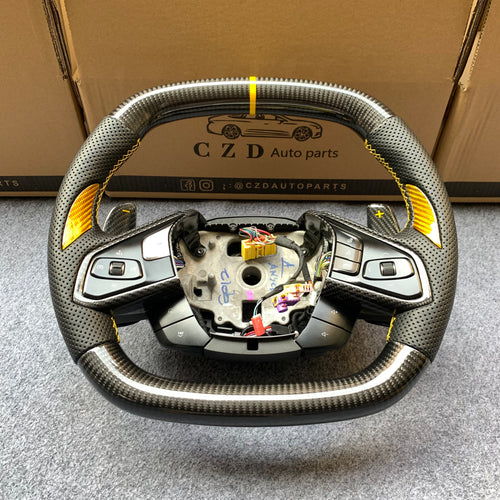 CZD autoparts for Chevrolet Corvette C8 2020+ carbon fiber steering wheel with golden thumb grips