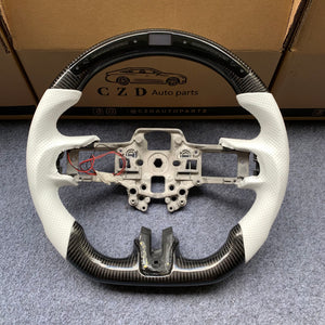 CZD Autoparts for  Ford SHELBY GT350R GENUINE 2018-2021 carbon fiber steering wheel white perforated leather sides