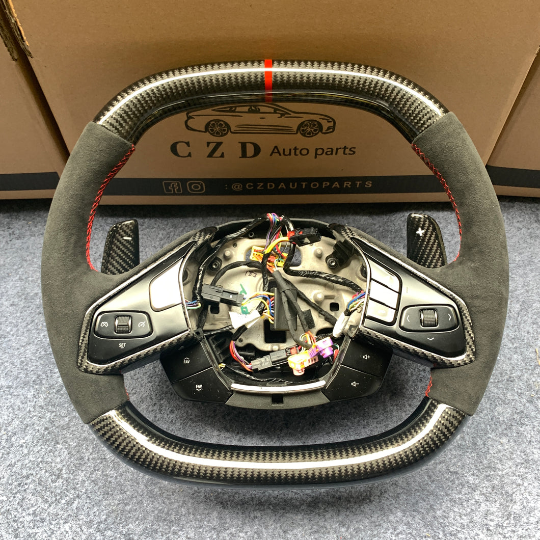 CZD auto parts carbon fiber steering wheel for Chevrolet Corvette C8 with red stripe