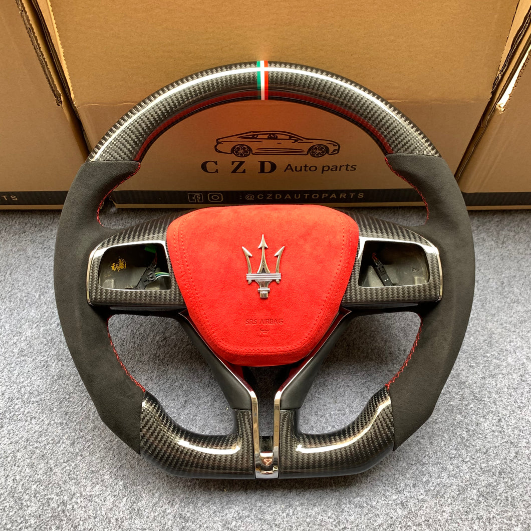 CZD auto parts carbon fiber steering wheel for Maserati Ghibli M157 2014-2019 with red airbag cover