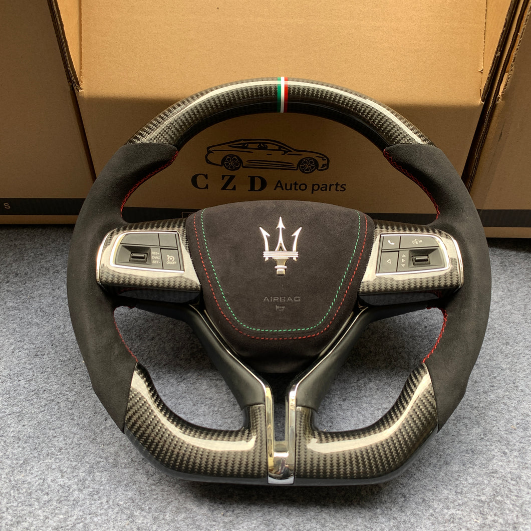 CZD auto parts carbon fiber steering wheel for Maserati Ghibli M157 2014-2019 with black alcantara