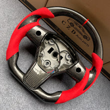 Load image into Gallery viewer, CZD Tesla Model 3 2017/2018/2019/2020 carbon fiber steering wheel with red stripe line