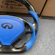 Load image into Gallery viewer, czd auto parts carbon fiber steering wheel for Infiniti G25 G35 G37 G37X 2007-2015 with blue airbag cover