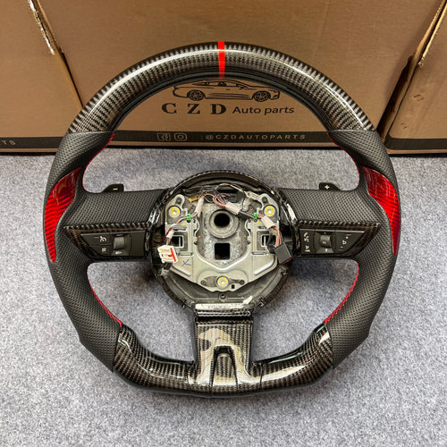 CZD auto parts carbon fiber steering wheel for camaro 2010-2011 with gloss red carbon fiber thumbgrips