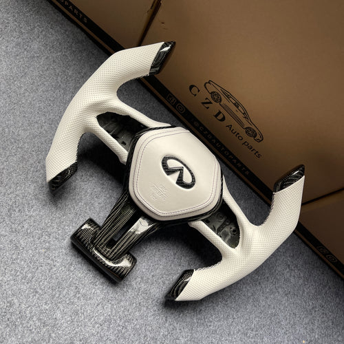 CZD autoparts for Infiniti Q50/QX50 2018-2019  carbon fiber steering wheel with white airbag cover