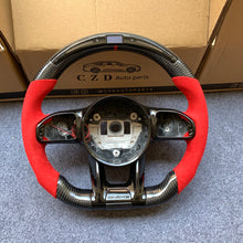 Load image into Gallery viewer, CZD auto parts for Mercedes Benz AMG A35 W177 GT C190 C43 W205 C63S W205 CLA35 C118 2019-2021 carbon fiber steering wheel with red alcantarra leather side &amp; LED