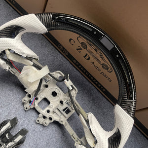 czd auto parts carbon fiber steering wheel for Ford Mustang 2018-2023 with white perforated leather