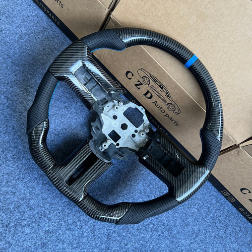 CZD autoparts for Ford Mustang Shelby GT500 2010-2014 carbon fiber steering wheel with black perforated leather side