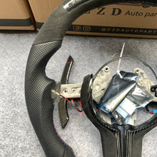 Load image into Gallery viewer, CZD Autoparts for BMW M5 F10 M6 F06 F12 F13 X5M F85 X6M F86 carbon fiber steering wheel with gloss black carbon fiber extended paddles