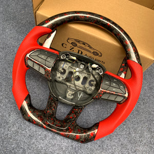 czd auto parts carbon fiber steering wheel for Dodge Charger 2015-2021 with red perforated leather